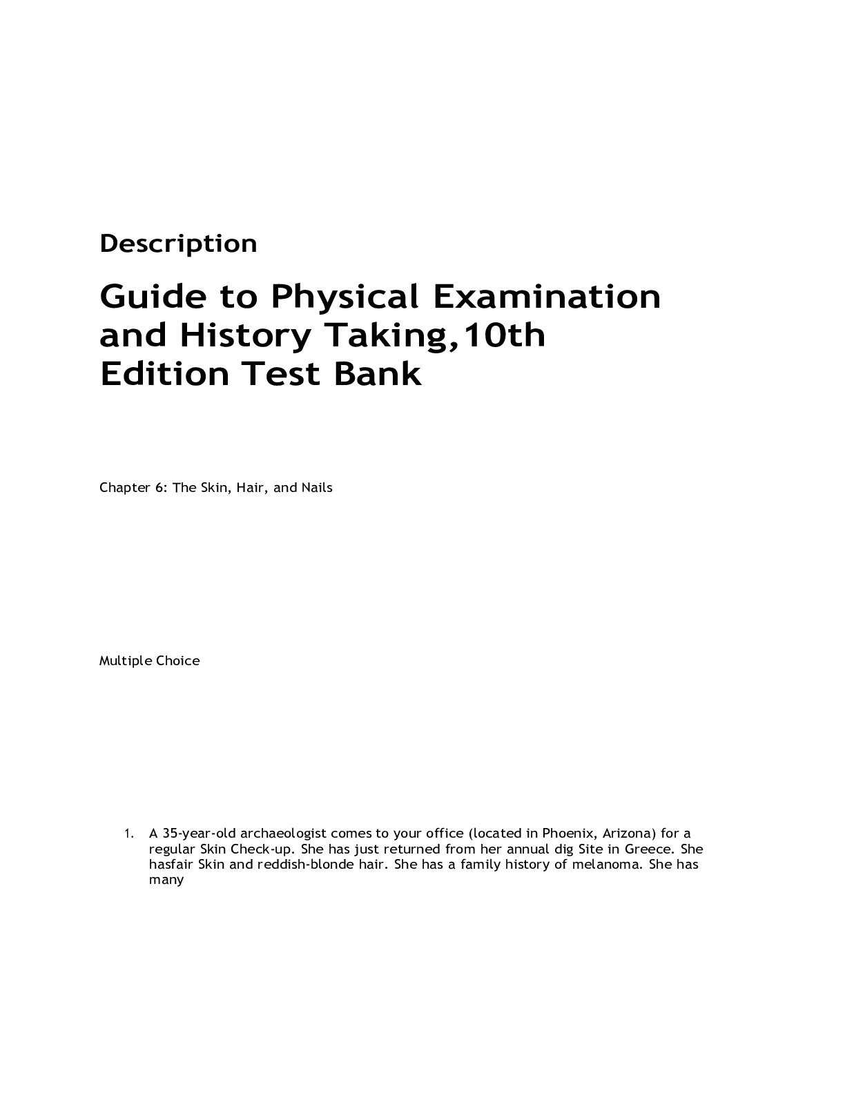 Guide to Physical Examination and History Taking,10th Edition Test Bank